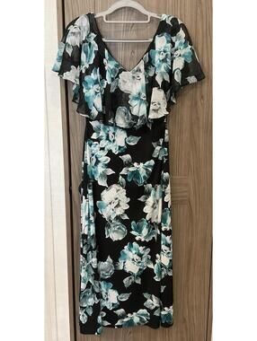Connect Apparel Womens Sleeveless V Neck Black/floral Dress Size 4